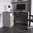 thumbnail image 1 of Gray L-Shaped Desk with Keyboard Tray and Shelf / Light Gray, Sturdy Build, 1 of 3