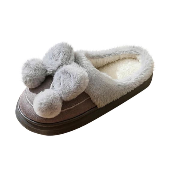Gray Ladies Casual Bow-Knot Slippers Indoor Design Fall Winter Thick-Soled Sandals For Leisure And Comfort
