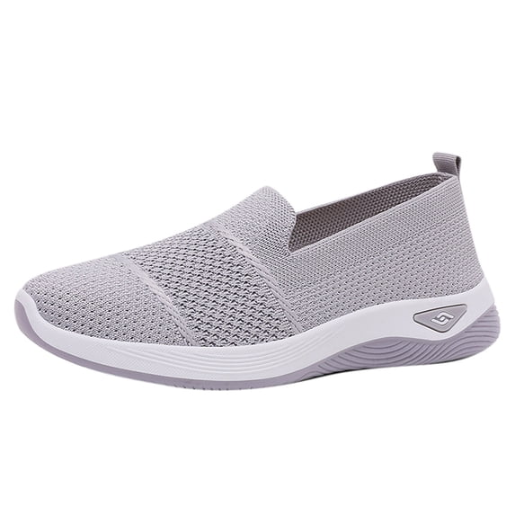 Gray Ladies Casual Slip On Breathable Mesh Shoes Soft Sole Lightweight Walking Sneakers For Indoor Outdoor