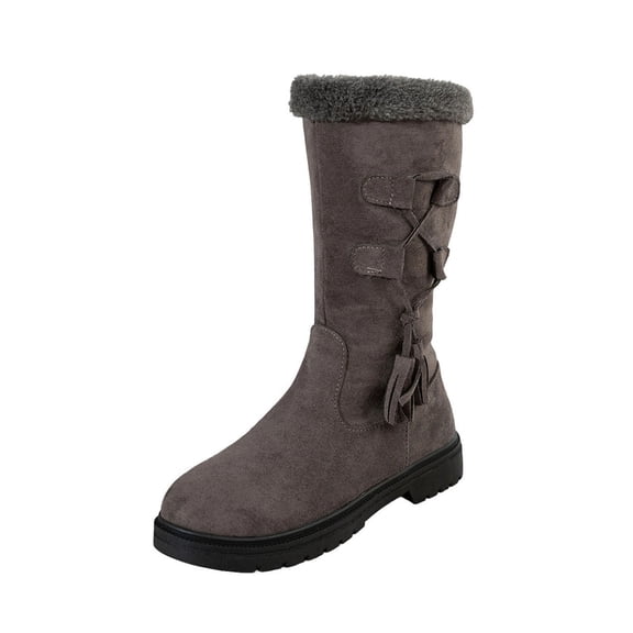 Gray Ladies Comfort Style Winter Plush Thermal Ankle Boots With Round Toe Side Closure Low Profile Heel Mid Calf Design For Outdoor Use