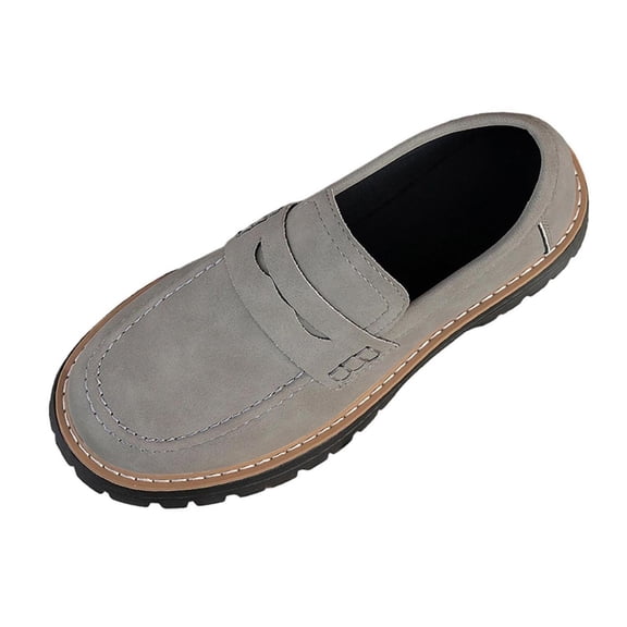 Gray Ladies Daily Frosted Round Toe Thick Heel Loafers Mid Height Footwear For Relaxation And Light Activities