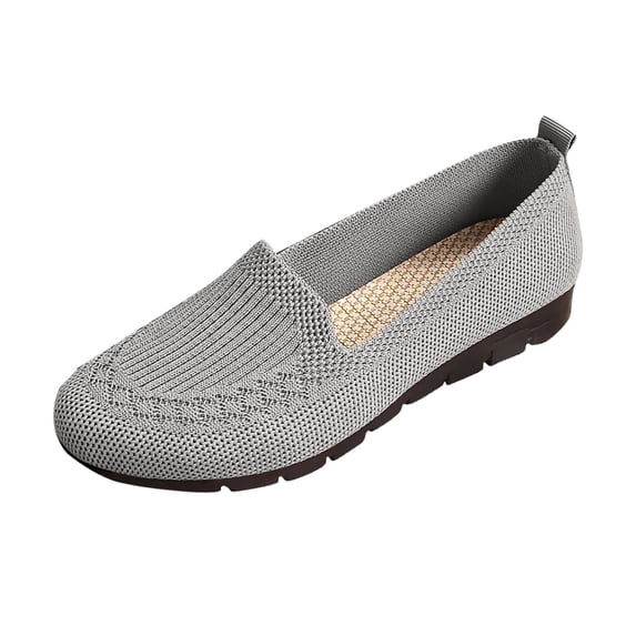 Gray Ladies Fashion Mesh Footwear Round Toe Style Breathable Flat Sole For Casual Activities