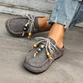 thumbnail image 1 of Gray Ladies Flat Shoes Beaded Laced Soft Flock Moccasin Stitching Ethnic Inspired Slip On Versatile Casual Light Daily Wear Size 42, 1 of 5