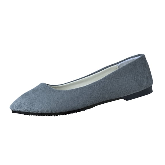 Gray Ladies Slip On Flat Loafers Round Toe Closed Toe Soft Sole Casual Comfortable Flocked Shoes