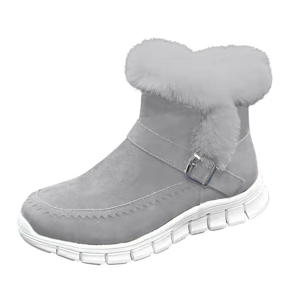 Gray Ladies Slip-On Snow Boots With Flat Bottom And Plush Lining Featuring A Comfortable Fit For Work