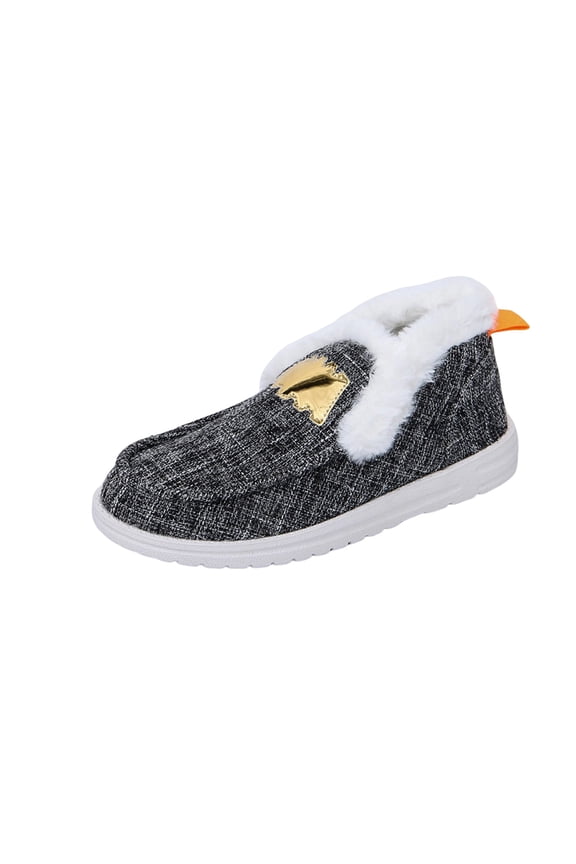 Gray Ladies Style Canvas Shoes With Fleece Lining And Thick Sole For Versatile Styling
