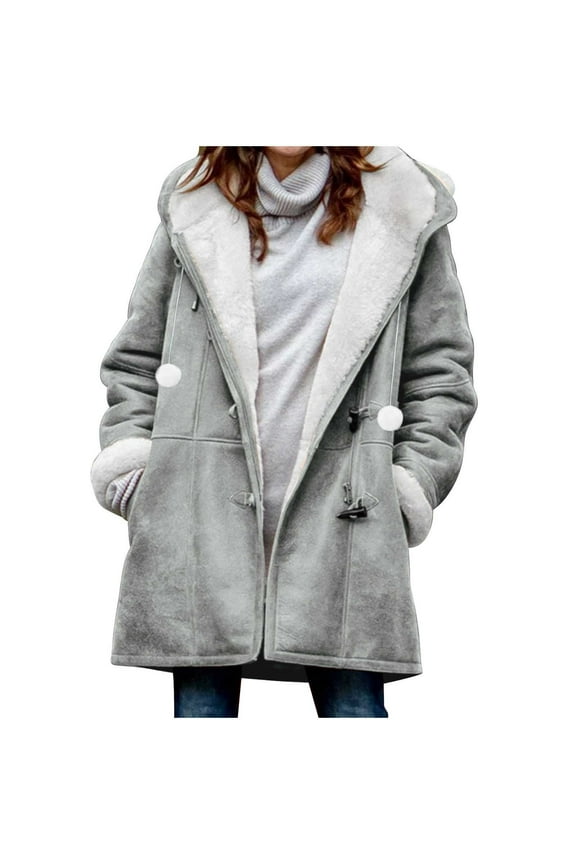 Gray Ladies Velour Christmas Lounge Button Jackets Hood Trench Outerwear for Juniors Long Sleeve Deer Print Plus Size Ruched Warm Fuzzy Hooded Basic Winter Fall 2025 S