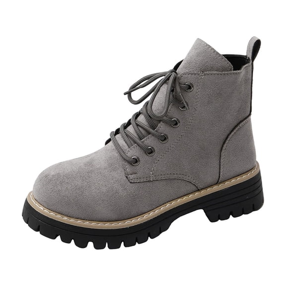 Gray Ladies Versatile Ankle Boots With Fleece Lining And Lace-Up Front Ensuring Comfort And Warmth For Daily Activities