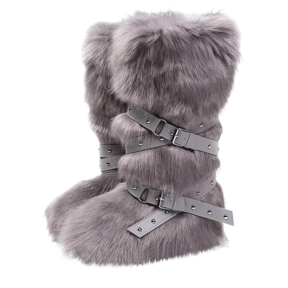 Gray Ladies Versatile Flat Heel Snow Boots With High Top Warm Winter Long Tube For Leisure And Comfort