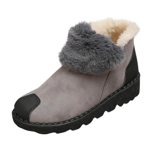 Gray Ladies Winter Snow Boots Round Toe Flat With Velvet Warmth For Casual Cold Weather Use Easy To Match With Outfits And Comfortable For Long Hours