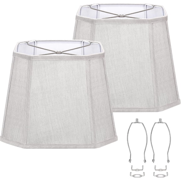 Gray Lamp Shades Set of 2, 10.5" x 10"x 13" Medium Rectangle Lampshades Cut Corner Fabric Lamp Shades Replacement, Include 2 Lamp Harps, Suitable for E26 Base and Saddle Base, Easy Assembly Required