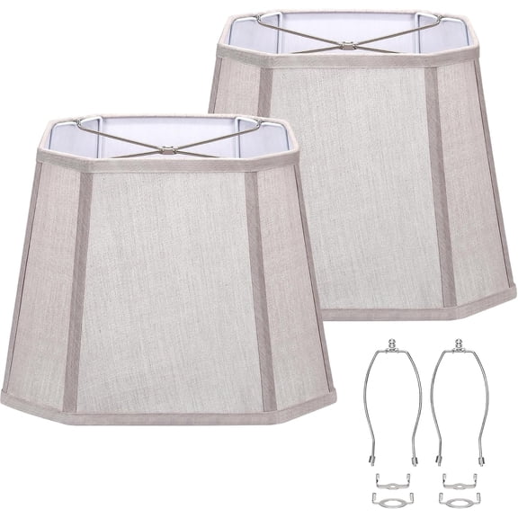 Gray Lamp Shades Set of 2, 10.5" x 10"x 13" Medium Rectangle Lampshades Cut Corner Fabric Lamp Shades Replacement, Include 2 Lamp Harps, Suitable for E26 Base and Saddle Base, Easy Assembly Required