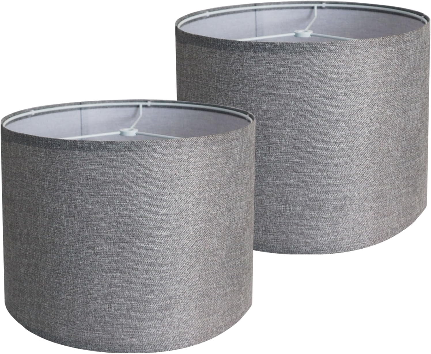Gray Lamp Shades Set of 2, Medium Drum Lamp Shade 13"Top x 13"Bottom x 10"High(Spider), Lampshades Replacement for Table Lamps Floor Lamps, Natural Linen Hand Crafted, Easy Assembly Required