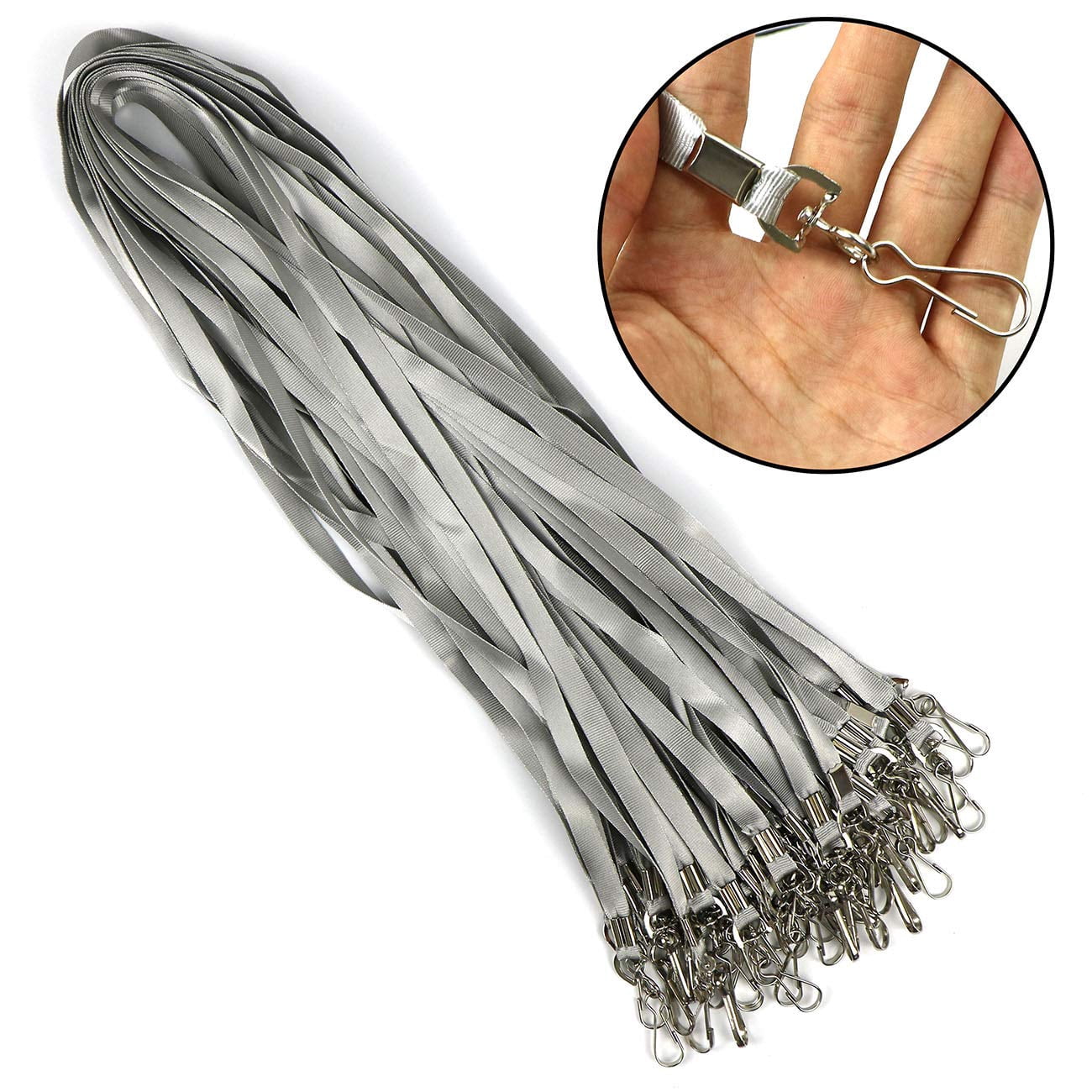 Gray Lanyard Bulk Lanyards For Id Badges Flat With Badge Clip Swivel Hook 50 Pack