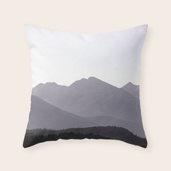 Gray Layered Mountain Landscape Throw Pillow Cover Only, Polyester Velvet, Nature-Inspired Accent, No Insert Included