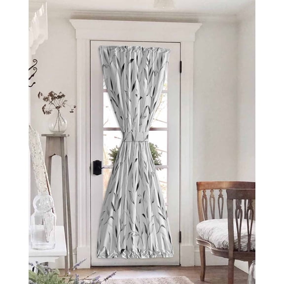 Gray Leaf Blackout Door Curtains for French, Glass,Front, Back, Patio Door, Modern Botanical Foliage Plant Country Pastoral Thermal Insulated Rod Pocket Window Curtain Drapes With Tiebacks 25"x72"