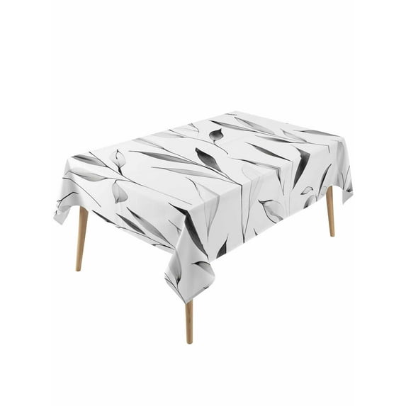 Gray Leaf Table Cloth, Modern Botanical Foliage Plant Country Pastoral Waterproof Tablecloth for Rectangle Tables, Reusable Washable Fabric Table Cover for Restaurant Kitchen Dining Tables 54"x108"