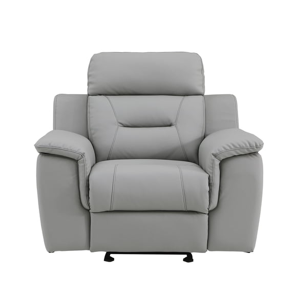 Gray Leather Recliner With Lumbar Support And Hardwood Frame Construction Chair, Reclining Padding