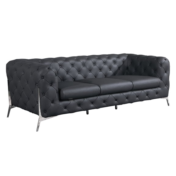 Gray Leather Sofa - 3 - layer Foam - Game Room - Comfortable Gaming Seating