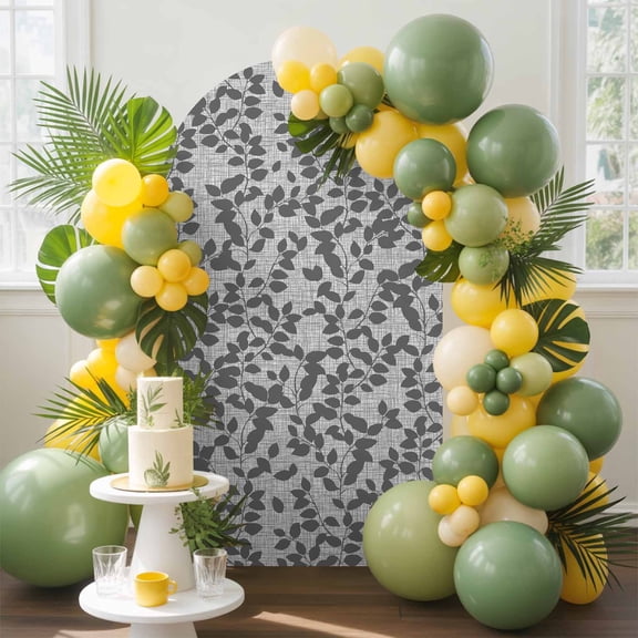 Gray Leaves Arch Backdrop Cover, 5FT, Branch Pattern Spandex Arch Covers Double-Sided Backdrop for Wedding Birthday Party Photo Background Decoration