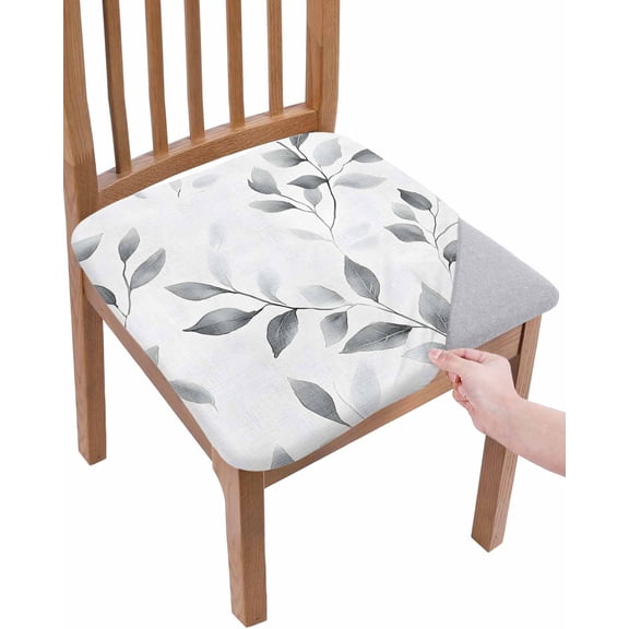 Gray Leaves Chair Seat Covers for Dining Room Stretch Chair Seat Covers Set of 6, Spring Rustic Branches Botanical Chair Seat Protector Cushion Slipcovers for Kitchen Restaurant Office
