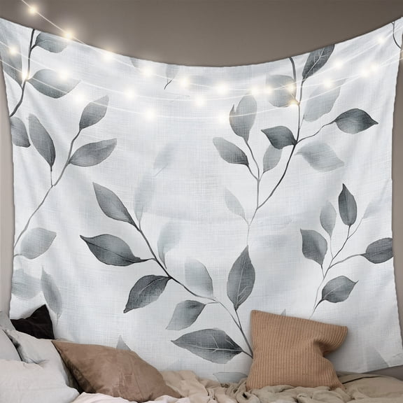 Gray Leaves Large Tapestry for Bedroom Wall Hanging Tapestry, Spring Rustic Branches Botanical Ceiling Backdrop Tapestries Poster Blanket Wall Decor for Teens Room Living Room Dorm 86" x 104"