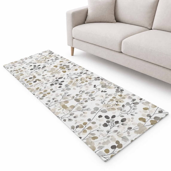 Gray Leaves Runner Rug 2.6'x8', Watercolor Leaf Farmhouse Country Style ...