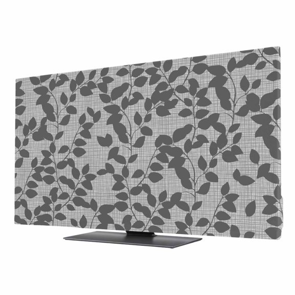 Gray Leaves TV Dust Cover 24 Inch, Branch Pattern Computer Monitor Cover Dustproof Stretchable Indoor TV Screen Protector for LED LCD Universal Monitors
