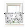 thumbnail image 1 of Gray Leaves Tier Curtains 36 Inch Length, Sheer Curtains for Bedroom Living Room Window Spring Rustic Branches Botanical Rod Pocket Voile Drapes Kitchen Curtains Small Half Window 27.5"x36" 2 Panels, 1 of 6