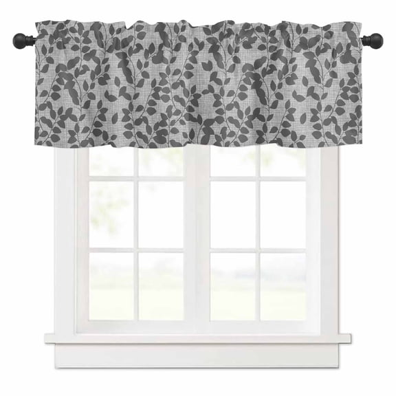 Gray Leaves Valances for Windows Branch Pattern Rod Pocket Curtain Valance Window Treatment Short Curtains for Kitchen Living Room, 54"x18"