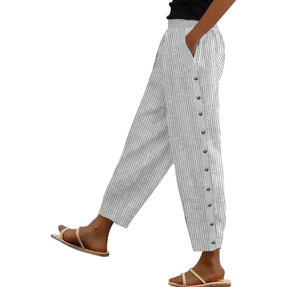 Gray Leggings for Women Women's Solid Color Striped Buttoned Cropped Trousers Womens Work Pants