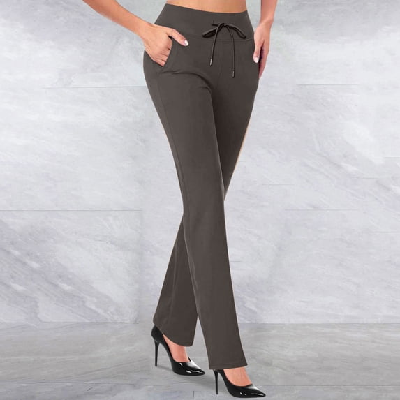 Gray Leggings for Womens Flare Leggings with Pockets Yoga Pants High Waisted Bottoms Comfy Workout Business Trousers 2024 Yoga Pants