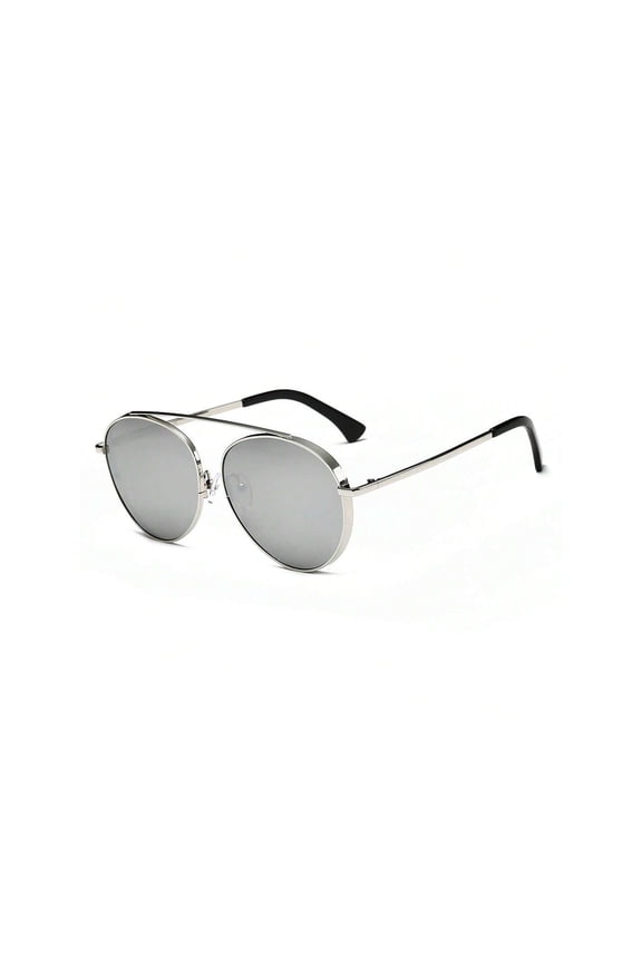 Gray Lens Silver Metal Frame Sunglasses - UV Protection Minimalist Daily & Office Eyewear