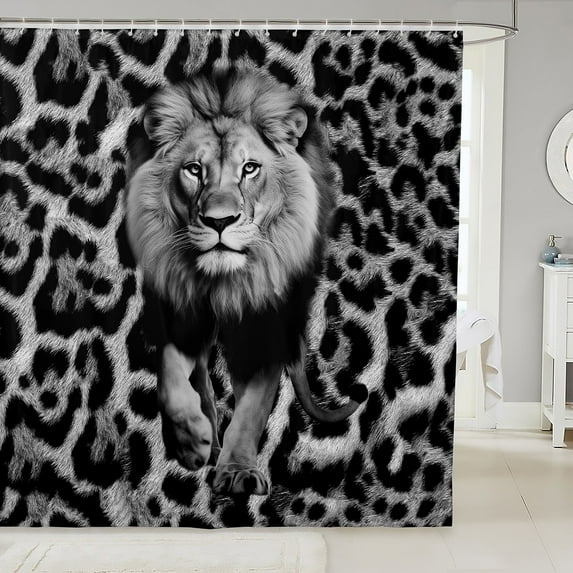 Gray Leopard Fabric Shower Curtain Lion Gifts Bathroom Shower Curtain Sets Cheetah Print Grey Tie Dye Shower Curtain, Safari Animal Bath Curtain Grunge Black Silvery Bathroom Accessories 72"Wx72"L