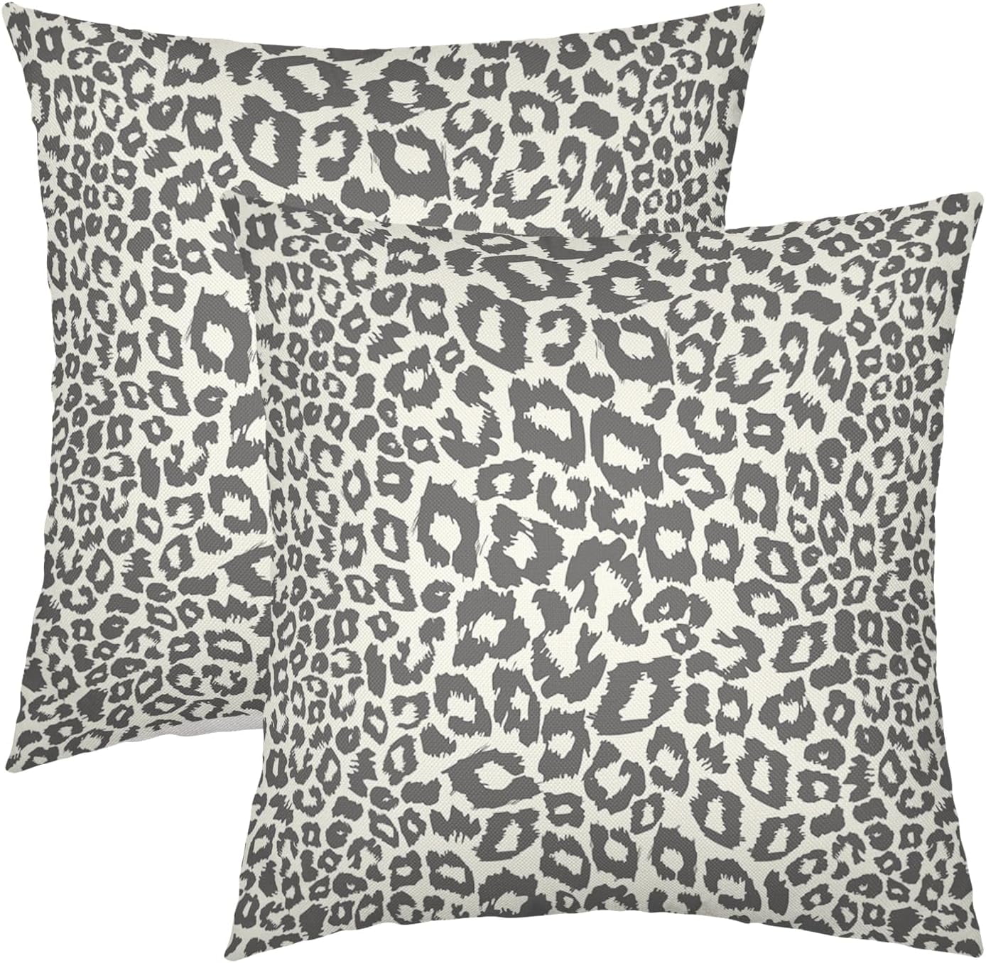 Gray Leopard Print Cotton-Polyester 18x18 Inch Throw Pillow Covers