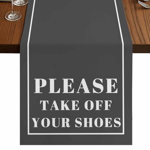 Gray Letter 90 Inch Table Runner, Modern Minimalist White Text Striped Farmhouse Dresser Scarf Cotton & Linen Tablerunner for Dining/Kitchen Island/Holiday Party Décor 13" x 90"