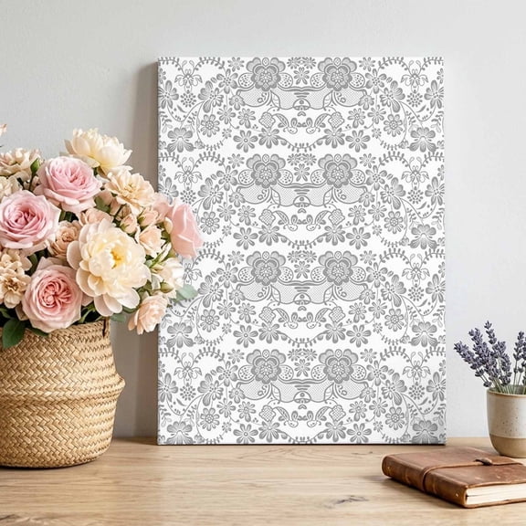 Gray Line Flowers Canvas Wall Art for Living Room, French Vintage Symmetrical Vine Floral Wall Decor Framed Artwork Pictures Ready to Hang for Bedroom Office Home Decor 8x10 Inch