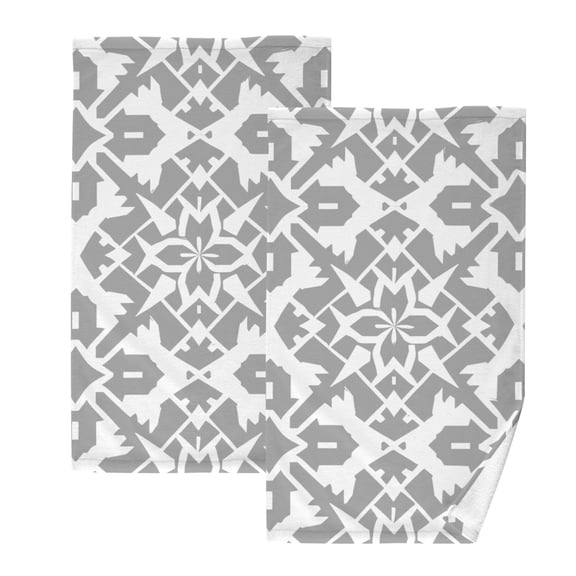 Gray Line Geometric Hand Towel Set 2 Pcs Cotton Absorbent Soft Face Towels 400 GSM Bath Towels for Bathroom Kitchen Shower Hotel Decor 16"x28"