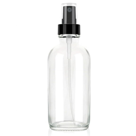 Gray Line Supply 4 oz / 120 ml Clear Glass Boston Round Bottle with Black Mist Spray pump - 6 Pack