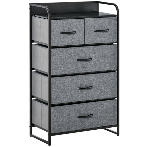 Gray Linen 5-Drawer Dresser with Steel Frame / Foldable for Easy Storage and Display in Bedroom