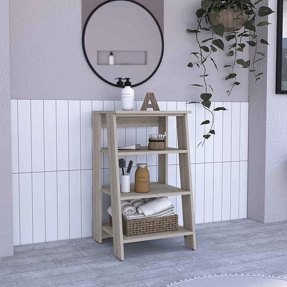 Gray Linen Cabinet With 4 Shelves. Particle Board Construction. 17.3"w X 16.62"d 29.7"h. Easy Assembly. Versatile Furniture In Hue. Open Shelves For Display And Storage Bathroom. Board. Effortless