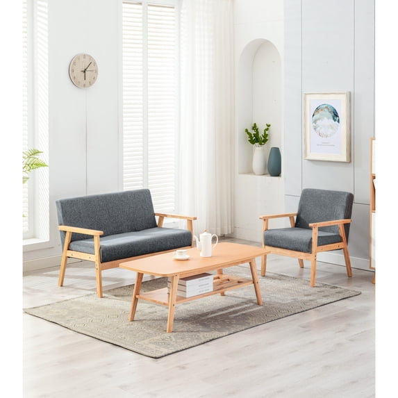 Gray Linen Coffee Table Chair Assembly, Strong Wood Base Solid Living Room : Table, , Chair, Fabric