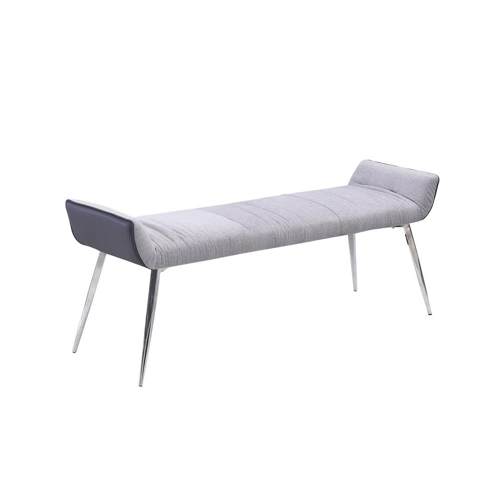 Gray Linen and Faux Leather Backless Dining Bench with Metal Legs
