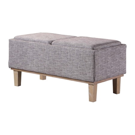 Gray Linen Look and Natural Storage Bench with Tray