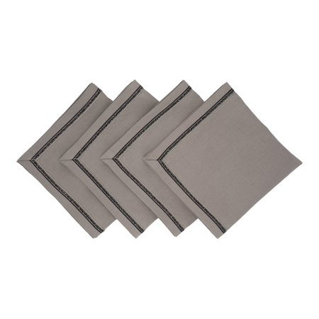 Gray Linen Napkins With French Borders, Set of 4