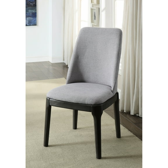 Gray Linen & Oak Side Chairs (2pcs) - High Back, Upholstered Seat With Multi-tone Pattern (2) 20" Height Foam Padding