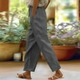thumbnail image 1 of Gray Linen Pants Women Solid Straight Solid Elastic Pants Long Linen Women Waist Cotton Casual Slit Trouser Legs Pants, 1 of 6