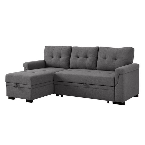 Gray Linen Reversible/Sectional Sleeper Sofa with Storage for Small Space