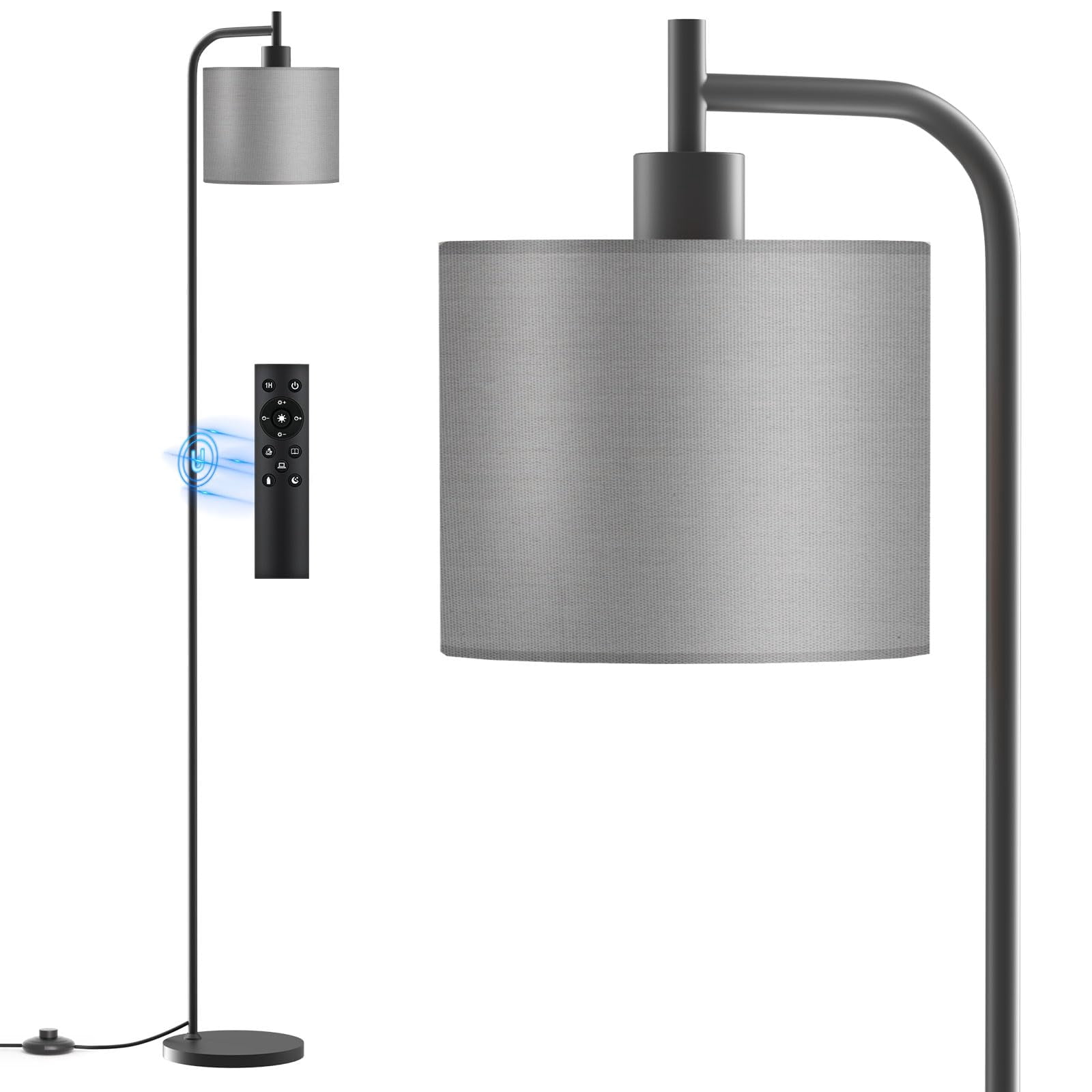 Gray Linen Shade Dimmable Modern Floor Lamp For Living Room Bedroom Office