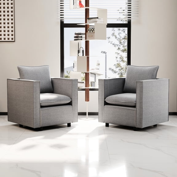 Gray Linen Sofa - Round Armrest Design - Reading and TV - Arm Comfort